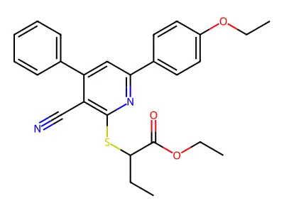 Ethyl 2-((3-cyano-6-(4-ethoxyphenyl)-4-phenylpyridin-2-yl)thio)butanoate structure
