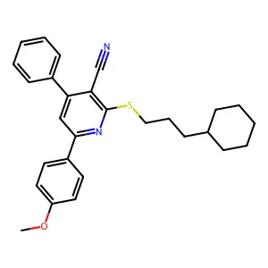 2-((3-Cyclohexylpropyl)thio)-6-(4-methoxyphenyl)-4-phenylnicotinonitrile structure