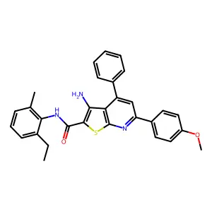 3-amino-N-(2-ethyl-6-methylphenyl)-6-(4-methoxyphenyl)-4-phenylthieno[2,3-b]pyridine-2-carboxamide structure
