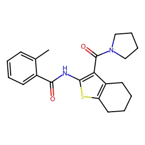 2-methyl-N-[3-(pyrrolidine-1-carbonyl)-4,5,6,7-tetrahydro-1-benzothiophen-2-yl]benzamide structure