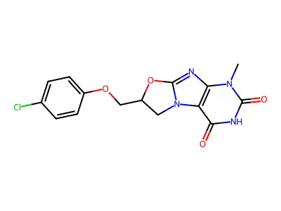 7-((4-CL-Phenoxy)ME)-1-ME-6,7-dihydro(1,3)oxazolo(2,3-F)purine-2,4(1H,3H)-dione structure