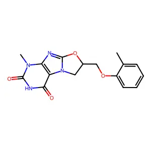 1-ME-7-((2-ME-Phenoxy)ME)-6,7-dihydro(1,3)oxazolo(2,3-F)purine-2,4(1H,3H)-dione structure