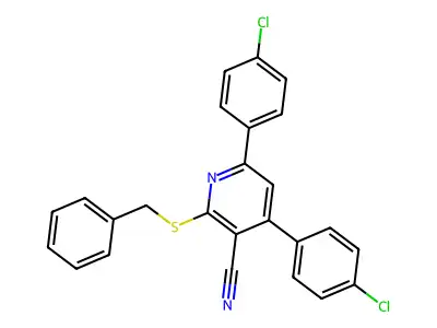 2-(Benzylthio)-4,6-bis(4-chlorophenyl)nicotinonitrile structure