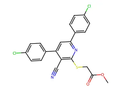 Methyl 2-((4,6-bis(4-chlorophenyl)-3-cyanopyridin-2-yl)thio)acetate structure