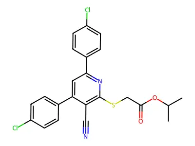 Isopropyl 2-((4,6-bis(4-chlorophenyl)-3-cyanopyridin-2-yl)thio)acetate structure