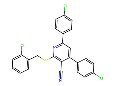 2-((2-Chlorobenzyl)thio)-4,6-bis(4-chlorophenyl)nicotinonitrile structure