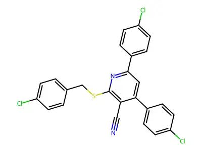 2-((4-Chlorobenzyl)thio)-4,6-bis(4-chlorophenyl)nicotinonitrile structure