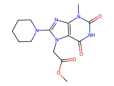 ME (3-ME-2,6-Dioxo-8-(1-piperidinyl)-1,2,3,6-tetrahydro-7H-purin-7-YL)acetate structure