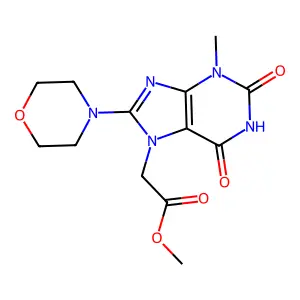 ME (3-ME-8-(4-Morpholinyl)-2,6-dioxo-1,2,3,6-tetrahydro-7H-purin-7-YL)acetate structure