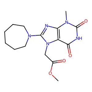 ME (8-(1-Azepanyl)-3-methyl-2,6-dioxo-1,2,3,6-tetrahydro-7H-purin-7-YL)acetate structure