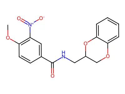 N-(2,3-dihydro-1,4-benzodioxin-2-ylmethyl)-4-methoxy-3-nitrobenzamide structure