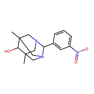 5,7-Dimethyl-2-(3-nitrophenyl)-1,3-diazaadamantan-6-ol structure