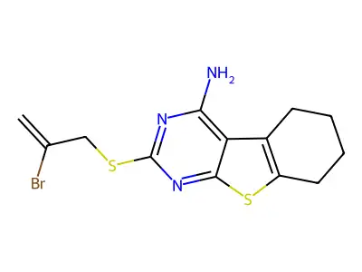 2-(2-bromoprop-2-enylsulfanyl)-5,6,7,8-tetrahydro-[1]benzothiolo[2,3-d]pyrimidin-4-amine structure