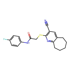 2-[(3-cyano-6,7,8,9-tetrahydro-5H-cyclohepta[b]pyridin-2-yl)sulfanyl]-N-(4-fluorophenyl)acetamide structure