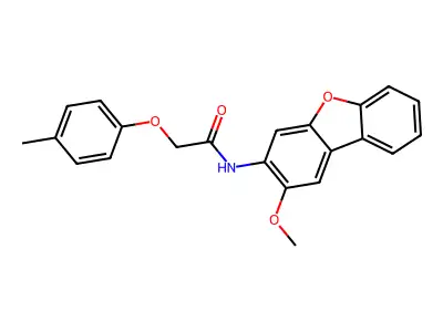 N-(2-methoxydibenzo[b,d]furan-3-yl)-2-(4-methylphenoxy)acetamide structure