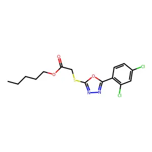 Pentyl {[5-(2,4-dichlorophenyl)-1,3,4-oxadiazol-2-yl]sulfanyl}acetate structure
