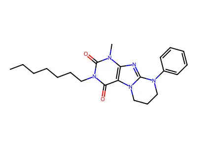 3-heptyl-1-methyl-9-phenyl-7,8-dihydro-6H-purino[7,8-a]pyrimidine-2,4-dione structure