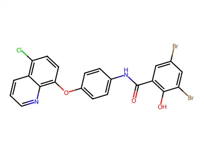 3,5-dibromo-N-[4-(5-chloroquinolin-8-yl)oxyphenyl]-2-hydroxybenzamide structure