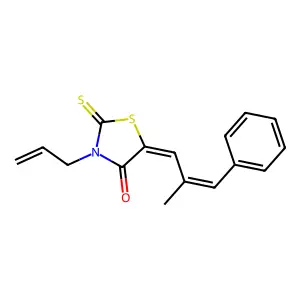 3-Allyl-5-(2-methyl-3-phenyl-allylidene)-2-thioxo-thiazolidin-4-one structure
