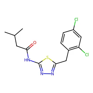 N-[5-(2,4-dichlorobenzyl)-1,3,4-thiadiazol-2-yl]-3-methylbutanamide structure