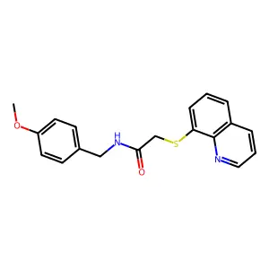 N-[(4-methoxyphenyl)methyl]-2-quinolin-8-ylsulfanylacetamide structure