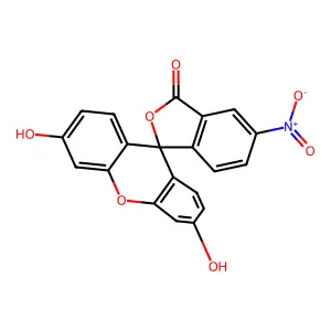 Spiro(isobenzofuran-1(3H),9'-(9H)xanthen)-3-one, 3',6'-dihydroxy-5-nitro- structure