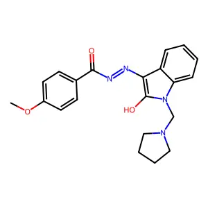 4-methoxy-N-[(Z)-[2-oxo-1-(pyrrolidin-1-ylmethyl)indol-3-ylidene]amino]benzamide structure