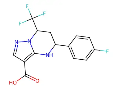 5-(4-fluorophenyl)-7-(trifluoromethyl)-4,5,6,7-tetrahydropyrazolo[1,5-a]pyrimidine-3-carboxylic acid structure