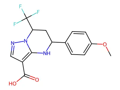 5-(4-methoxyphenyl)-7-(trifluoromethyl)-4,5,6,7-tetrahydropyrazolo[1,5-a]pyrimidine-3-carboxylic acid structure