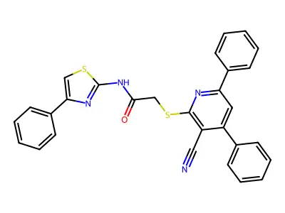2-((3-Cyano-4,6-diphenylpyridin-2-yl)thio)-N-(4-phenylthiazol-2-yl)acetamide structure