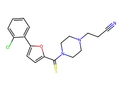 3-(4-(5-(2-Chlorophenyl)furan-2-carbonothioyl)piperazin-1-yl)propanenitrile structure