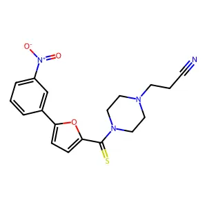 3-[4-[5-(3-Nitrophenyl)furan-2-carbothioyl]piperazin-1-yl]propanenitrile structure