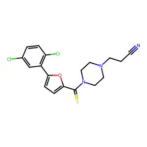 3-(4-(5-(2,5-Dichlorophenyl)furan-2-carbonothioyl)piperazin-1-yl)propanenitrile structure