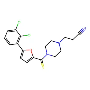 3-(4-(5-(2,3-Dichlorophenyl)furan-2-carbonothioyl)piperazin-1-yl)propanenitrile structure