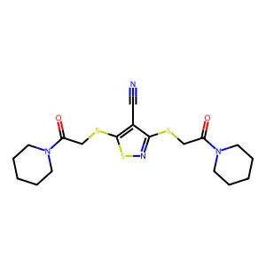 3,5-Bis((2-oxo-2-(1-piperidinyl)ethyl)thio)-4-isothiazolecarbonitrile structure