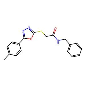 N-Benzyl-2-(5-p-tolyl-[1,3,4]oxadiazol-2-ylsulfanyl)-acetamide structure