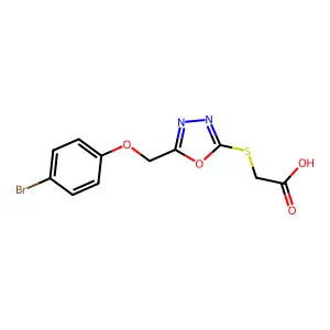2-[[5-[(4-Bromophenoxy)methyl]-1,3,4-oxadiazol-2-yl]thio]acetic acid structure
