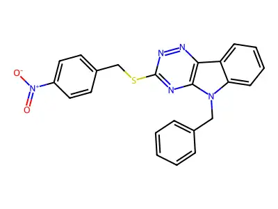 5-Benzyl-3-[(4-nitrophenyl)methylsulfanyl]-[1,2,4]triazino[5,6-b]indole structure