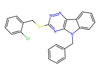 5-benzyl-3-[(2-chlorobenzyl)sulfanyl]-5H-[1,2,4]triazino[5,6-b]indole structure