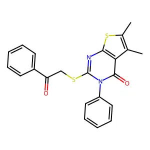 5,6-Dimethyl-2-phenacylsulfanyl-3-phenylthieno[2,3-d]pyrimidin-4-one structure