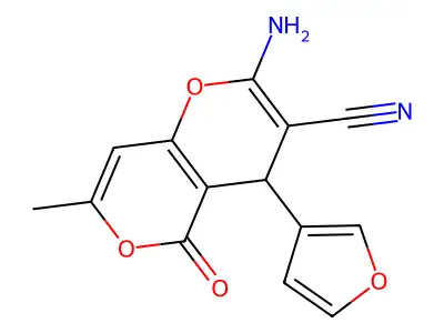2-Amino-4-furan-3-yl-7-methyl-5-oxo-4H,5H-pyrano[4,3-b]pyran-3-carbonitrile structure