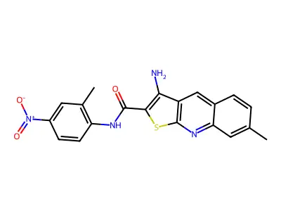 3-amino-7-methyl-N-(2-methyl-4-nitrophenyl)thieno[2,3-b]quinoline-2-carboxamide structure
