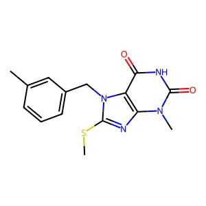 3-methyl-7-(3-methylbenzyl)-8-(methylthio)-1H-purine-2,6(3H,7H)-dione structure