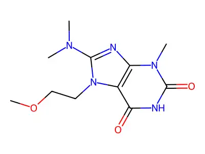8-(dimethylamino)-7-(2-methoxyethyl)-3-methyl-1H-purine-2,6(3H,7H)-dione structure