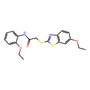 2-[(6-ethoxy-1,3-benzothiazol-2-yl)sulfanyl]-N-(2-ethoxyphenyl)acetamide structure