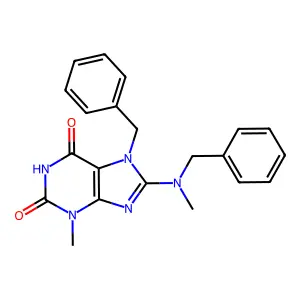 7-Benzyl-8-(benzyl(methyl)amino)-3-methyl-3,7-dihydro-1H-purine-2,6-dione structure