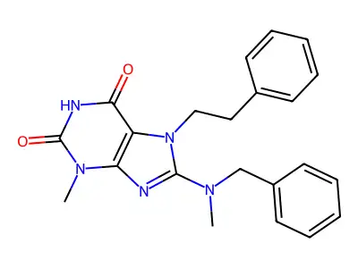 8-(Benzyl(ME)amino)-3-methyl-7-(2-phenylethyl)-3,7-dihydro-1H-purine-2,6-dione structure