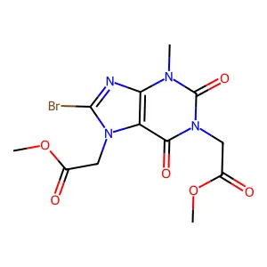 Methyl 2-[8-bromo-1-(2-methoxy-2-oxoethyl)-3-methyl-2,6-dioxopurin-7-yl]acetate structure