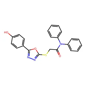 2-((5-(4-Hydroxyphenyl)-1,3,4-oxadiazol-2-yl)thio)-N,N-diphenylacetamide structure