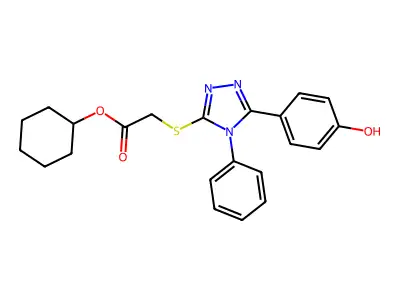 Cyclohexyl 2-((5-(4-hydroxyphenyl)-4-phenyl-4H-1,2,4-triazol-3-yl)thio)acetate structure